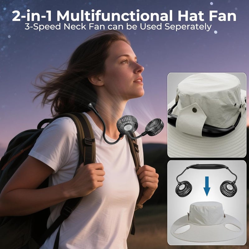 COMLIFE Cooling Sun Hat with Fan Rechargeable - UPF 50+ Wide Brim Bucket Hat for Sun Protection, 8Hrs Running Neck Fan Hat for Safari, Fishing, Gardening, Golf & Travel, Beach Essentials for Women & Men - Image 4